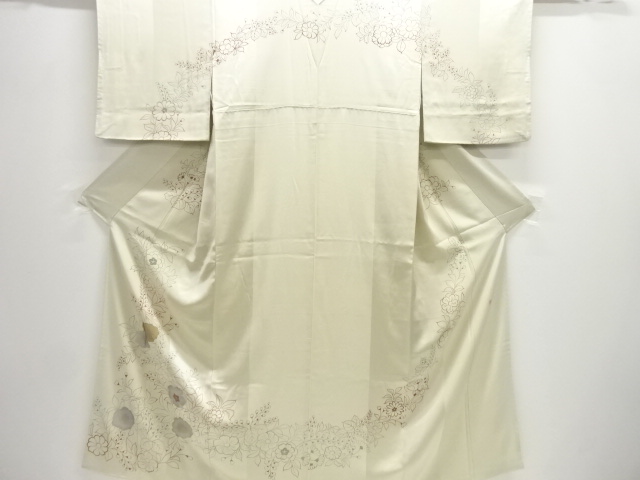 作家物　箔置き縞に草花模様訪問着